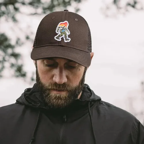 Miniatura 6 de Gorra de cuero de malla Bigfoot para hombre, gran cierre de Snapback, sombrero Sasquatch para caza y senderismo