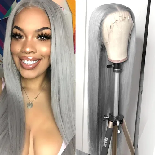Miniatura 9 de Peluca rubia sintética con encaje frontal, predepilada 613, peluca de cabello largo para mujer, peluca sedosa y recta con parte media sin pegamento