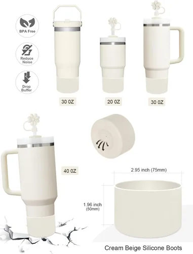 Miniatura 3 de Paquete de 6 para accesorios de taza Stanley de 30/40 Oz, 2 cubiertas de pajita, 2 pajitas de repuesto, 1 cepillo limpiador de pajitas, 1 botas