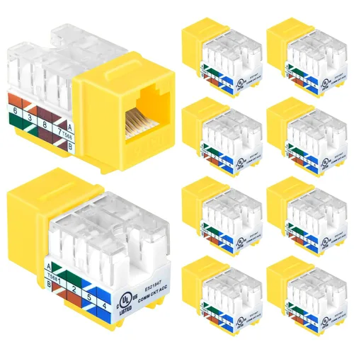 Miniatura 9 de VCELINK RJ45 Cat6 Keystone Jacks Slim Profile UL Listed 10-Pack, 90 grados Ethernet Punch Down Keystone Jack Adapter en rojo