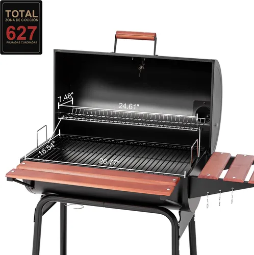 Miniatura 9 de Royal Gourmet CC1830V - Parrilla de carbón de 30 barriles con mesa lateral delantera pintada en madera, 4045 cm² de espacio de cocción