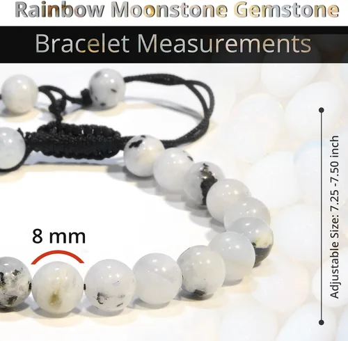 Miniatura 163 de Adjustable Crystal Bracelet – Gemstone Bead Bracelet with Adjustable Macrame String – Chic Gemstone Bracelet for Men and Women – 8mm Round Healing