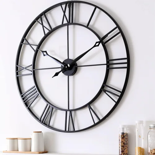 Miniatura 2 de CLXEAST Reloj de Pared Grande de 30 Pulgadas Moderno, de Gran Tamaño con Números Romanos Decorativo de Metal Negro Reloj de Pared para Decoración