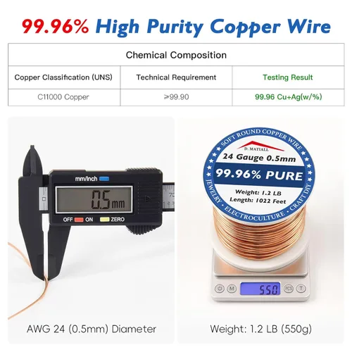 Miniatura 2 de Alambre de cobre 99.95% puro – calibre 24 0.020 in – 1022 pies, carrete de 1.2 libras – Alambre de cobre suave C11000 para manualidades, jardinería
