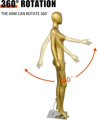 Miniatura 6 de Maniquí de cuerpo completo femenino de oro brillante de 70.8 pulgadas con brazos desmontables giratorios de 360°, base de metal resistente
