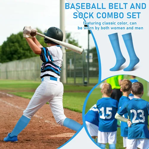 Miniatura 3 de Zhanmai Combo de cinturón y calcetines de béisbol ajustables para sóftbol y cinturón elástico para jóvenes, niños y niñas, adultos