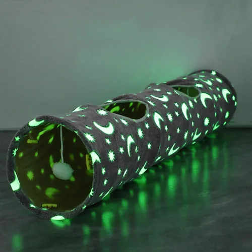 Miniatura 11 de Túnel Tubo para Gatos con Juguetes de Pelotas de Felpa Plegable Auto-Luminoso Fotoluminiscencia, para Mascotas Pequeñas Conejitos Conejos, Gatitos