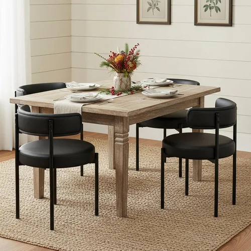 Miniatura 33 de Juego de 2 sillas de comedor Boucle, sillas de comedor beige con asiento tapizado y respaldo redondo, sillas de cocina modernas de mediados de siglo