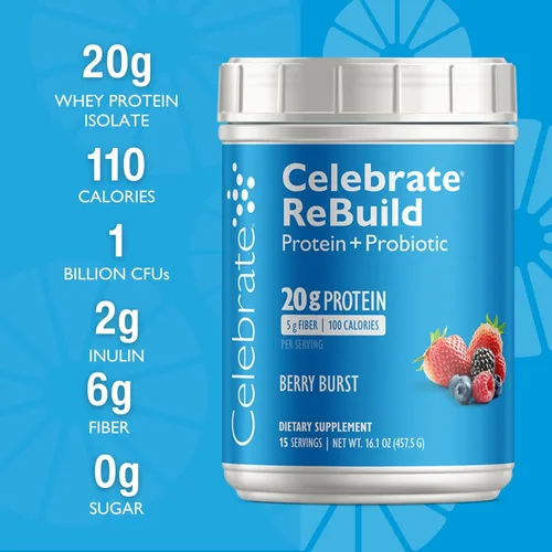Miniatura 3 de Celebrate Vitamins Rebuild Proteína en polvo con probióticos y prebióticos, 0.71 onzas de proteína aislada de suero de leche, alta fibra