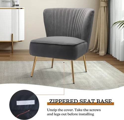 Miniatura 3 de Tina's Home Silla decorativa de terciopelo sin brazos, silla auxiliar pequeña tapizada moderna con patas doradas, cómoda y bonita silla con respaldo