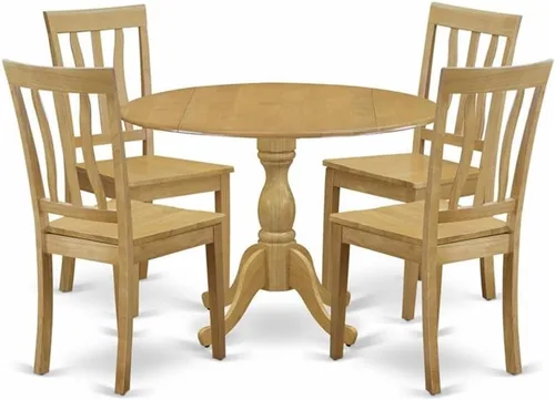 Miniatura 7 de East West Furniture DMAN3-OAK-C - Juego de mesa de cocina de 3 piezas para espacios pequeños contiene una mesa de comedor redonda con gotas y 2