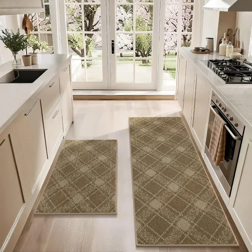 Miniatura 15 de COSY HOMEER Juego de alfombras y tapetes de cocina 2 piezas antideslizantes, suaves alfombras de cocina para piso absorbentes y resistentes a Gris