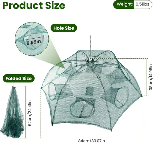 Miniatura 2 de Fishing Trap Net, Foldable Automatic Fishing Bait Net, Trap Crab Mesh Trap, Cast Dip Cage for Catching Small Bait Fish Crab Lobster Shrimp Minnow