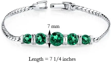 Miniatura 3 de PEORA Pulsera de 5 piedras de esmeralda simulada para mujer, plata de ley 925, forma redonda total de 3.50 quilates, 7 14 pulgadas de longitud