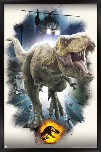 Miniatura 9 de Trends International Jurassic World: Dominion - Póster de pared focal de T. Rex, 22.375 x 34 pulgadas, versión enmarcada de madera de granero