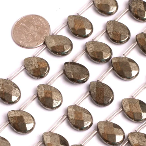 Miniatura 16 de Cuentas de pirita para hacer joyas, piedras preciosas naturales semipreciosas de 0.394 x 0.551 in, 30 unidades con forma de Dianmond facetada de 15