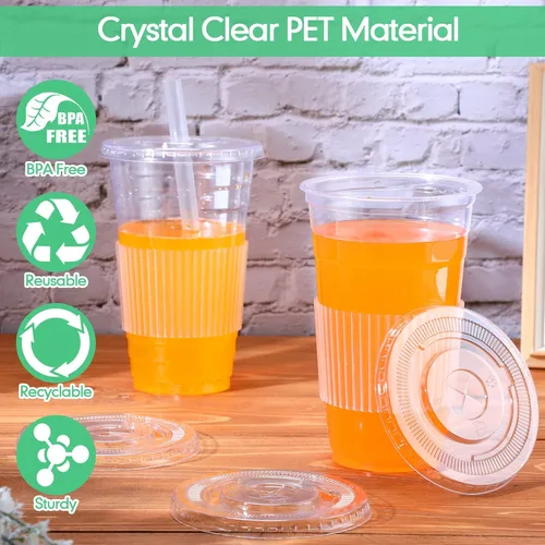 Miniatura 3 de 200 tapas planas transparentes desechables de plástico PET con ranura para pajilla, se adapta a tazas de 12, 16, 20 onzas y 24 onzas para café
