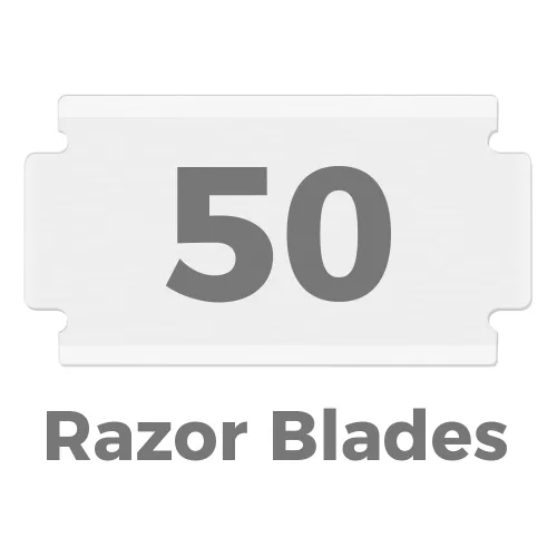 Miniatura 8 de Cuchillas de afeitar de doble filo, 50 cuchillas de afeitar de seguridad para afeitar, cuchillas de afeitar de acero inoxidable platino para hombres