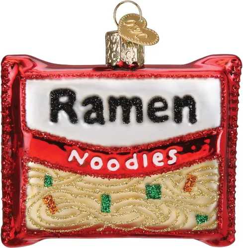Old World Christmas - Adorno de vidrio soplado de fideos ramen para árbol de Navidad, decoración festiva artesanal, colección de alimentos