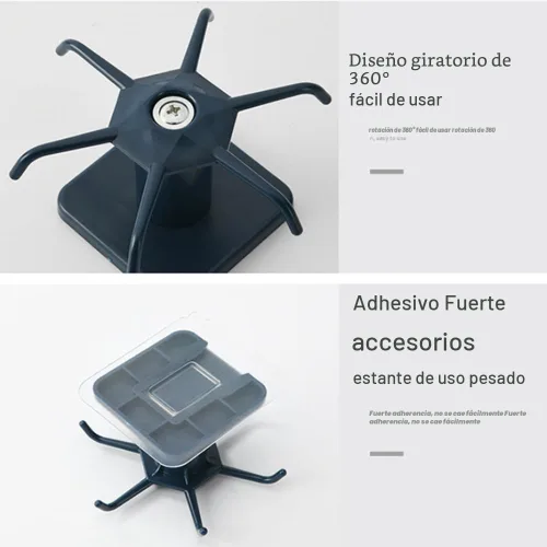 Miniatura 7 de 2 ganchos para utensilios de cocina para debajo del gabinete, rotación de 360°, sin perforaciones, adhesivos, estante para colgar herramientas, Negro