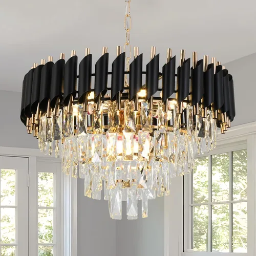 Miniatura 10 de Araña de Cristal Dorada Accesorios de Luz Colgante Moderna de Cristal para Isla de Cocina D7.5'' Araña Negra y Dorada para Comedor Dormitorio Sala