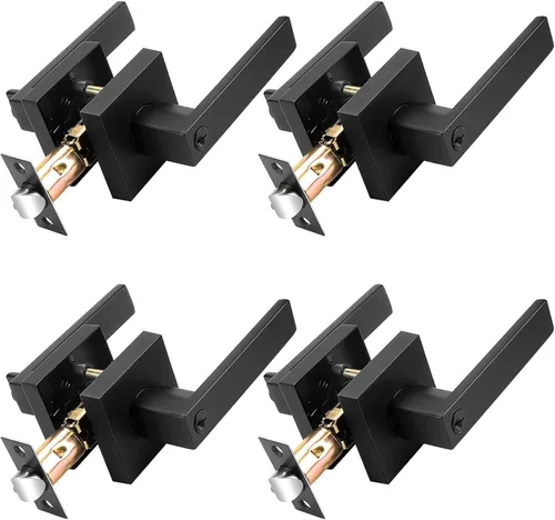 Miniatura 20 de Probrico Paquete de 4 manijas de puerta simuladas en negro mate, manijas interiores que no giran, manijas reversibles resistentes para interiores