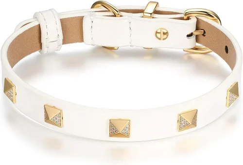 Miniatura 7 de SCAMPER & CO Collar de perro con hebilla chapada en oro amarillo de 18 quilates de bronce de 18 quilates con pirámide de microfibra, collar de perro