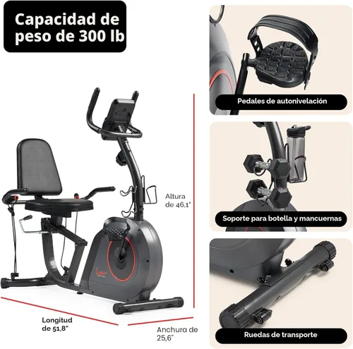 Miniatura 6 de Sunny Health & Fitness Smart Recumbent Bike, Wide Cushioned Seat & Back, Indoor Cycling Machine for Adult/Seniors Home Exercise, Free SunnyFit App