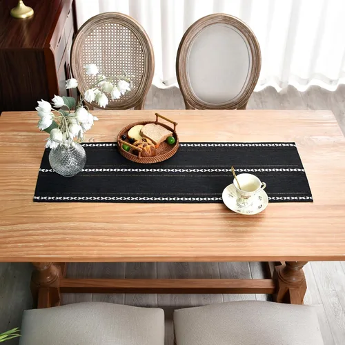 Miniatura 3 de Camino de mesa rústico de granja con rayas trenzadas, caminos de mesa bordados, decoraciones de mesa para cocina, sala de estar, comedor, días
