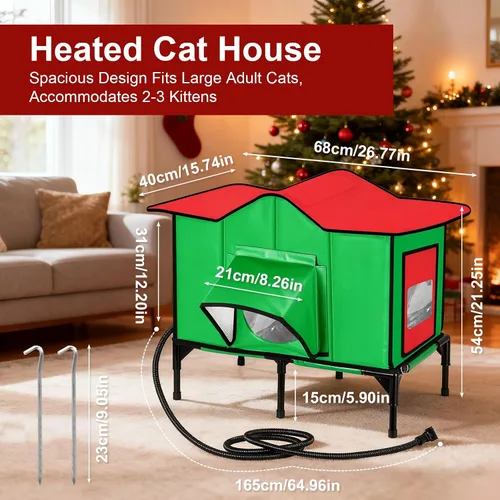 Miniatura 2 de Casa climatizada para gatos al aire libre resistente a la intemperie con almohadilla térmica extraíble para invierno, refugio aislado exterior
