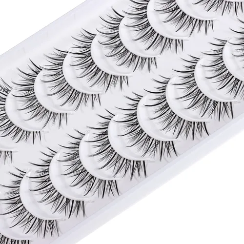 Miniatura 4 de Pestañas de manga de aspecto natural, pestañas de anime japonés coreano, pestañas puntiagudas con banda transparente, pestañas postizas cortas