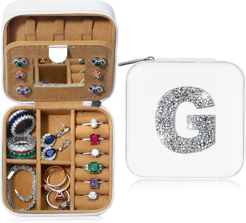 Joyero pequeño Traveli - Joyero organizador Joyero de viaje pequeño blanco con soporte para joyas, artículos esenciales de viaje, regalo de