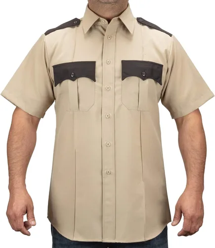 Miniatura 2 de First Class camisa para uniforme en dos tonos, 100% poliéster, mangas cortas, para hombre.