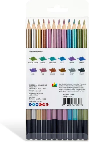 Miniatura 5 de KINGART Juego de lápices metálicos de 12 unidades, 12 colores brillantes para superficies claras y oscuras, preafilados, duraderos para bocetos