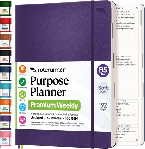 Miniatura 21 de Roterunner Cuaderno Planificador de Propósitos B5 7.5”x9.8” Planificador Sin Fechas 2025 Herramienta de Productividad y Establecimiento