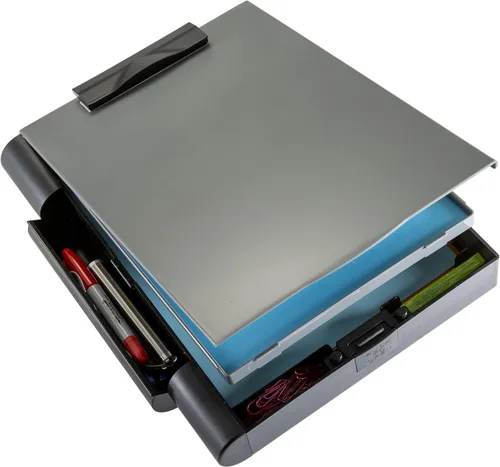 Officemate Tabla para formulario, reciclada, con clip de presión, ideal para formas, hecha en plástico, colores gris y negro