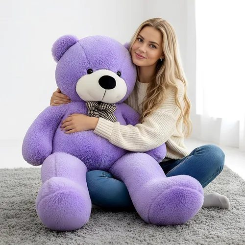 Meooeck - Oso de peluche grande y grande, bonito regalo de felpa para novia, esposa, amante, aniversario de cumpleaños (lazo, 4 pies, morado)