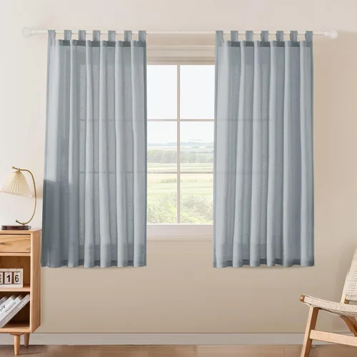 Miniatura 16 de FantasDecor Cortinas de lino de 63 pulgadas de largo, 2 paneles con pestañas superiores para sala de estar/dormitorio, cortinas texturizadas de lino