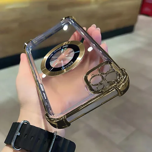 Miniatura 68 de Funda magnética transparente para iPhone 14 Plus, lujo brillante en las cuatro esquinas, protección de grado militar a prueba de golpes