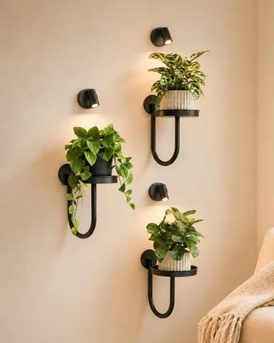 Miniatura 9 de Bamworld Macetas colgantes para plantas de interior, soporte para plantas de pared, colgador de plantas, macetas de pared para interiores, estantes