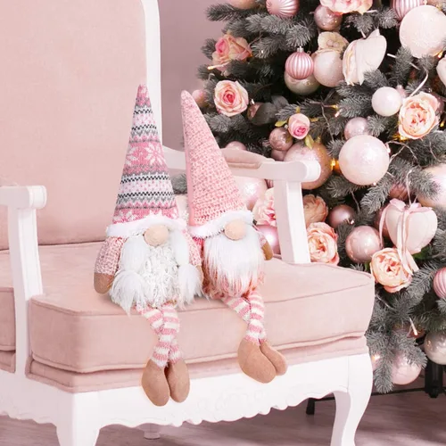 Miniatura 5 de D-FantiX Decoraciones de gnomos rosados de Navidad de San Valentín, paquete de 2 gnomos suecos Tomte hechos a mano con iluminación LED, figura