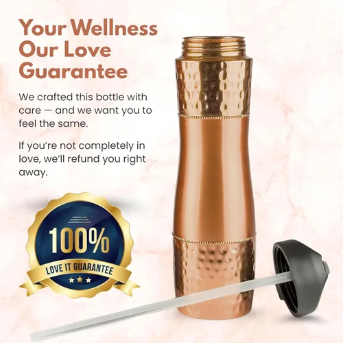 Miniatura 9 de Botella de agua de cobre puro para agua potable con pajita y tapa deportiva 33.5oz / 950ml Botella de cobre ayurvédica para beneficios de salud