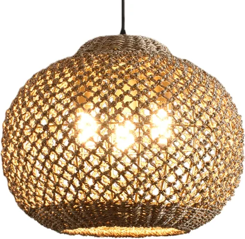 Miniatura 8 de Lámpara colgante de ratán de 3 luces, estilo bohemio, tejido de mimbre, costero, para colgar en el techo, para cocina, isla, sala de estar, comedor
