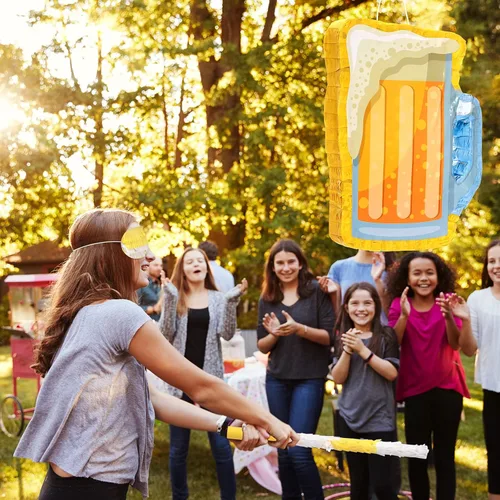 Miniatura 3 de Sratte Piñata de cerveza con palo y venda de los ojos con confeti, taza de vidrio para colgar, decoración mexicana para cumpleaños, despedida