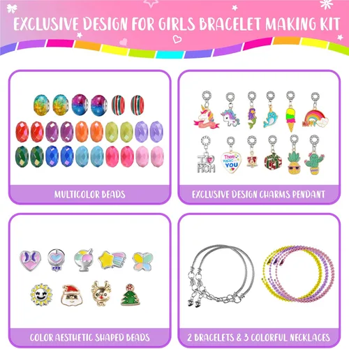 Miniatura 7 de BDBKYWY Kit de fabricación de pulseras con dijes para niñas, suministros de joyería de unicornio para niños, juego de manualidades de bricolaje