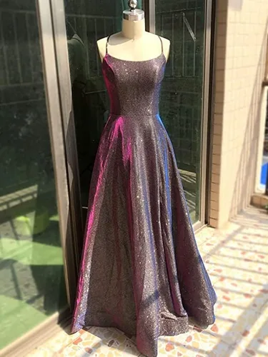 Miniatura 6 de Vestidos largos para baile de graduación, acampanados, con bolsillos, formales, para fiestas de noche, con abertura lateral y purpurina