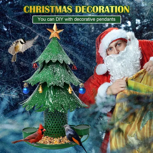 Miniatura 5 de Comederos para pájaros de árbol de Navidad para exteriores, colgantes de metal al aire libre, comederos para pájaros silvestres, cardenal como un