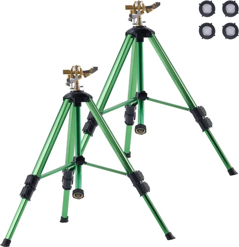 Miniatura 12 de VEVOR Aspersor de impacto en base de trípode, rociadores de trípode resistentes con cabeza de latón y conector de 3/4 pulgadas, rociador de riego