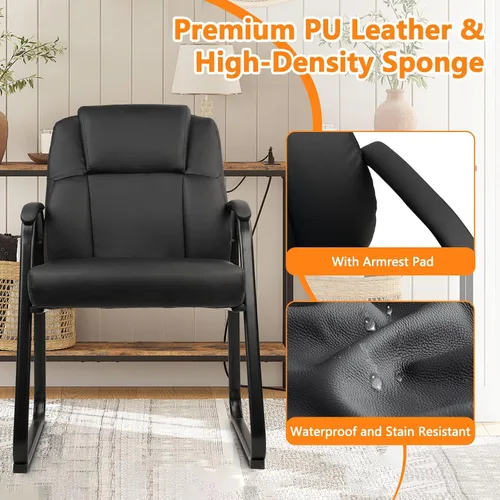 Miniatura 6 de CLATINA Silla de recepción de cuero para invitados con base de trineo, sillón estacionario de oficina con reposabrazos acolchados para reuniones