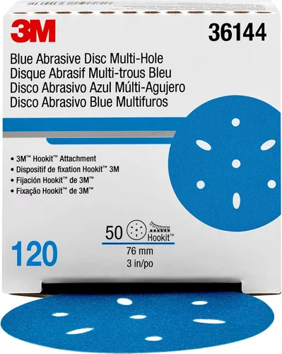 Miniatura 5 de Hookit AMAPR 3M Blue - Disco abrasivo multiagujero, 36174, 6 pulgadas, grado 120, 50 discos por caja